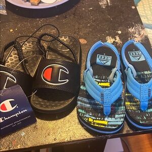 Champion Kids Black and Blue Flip Flops